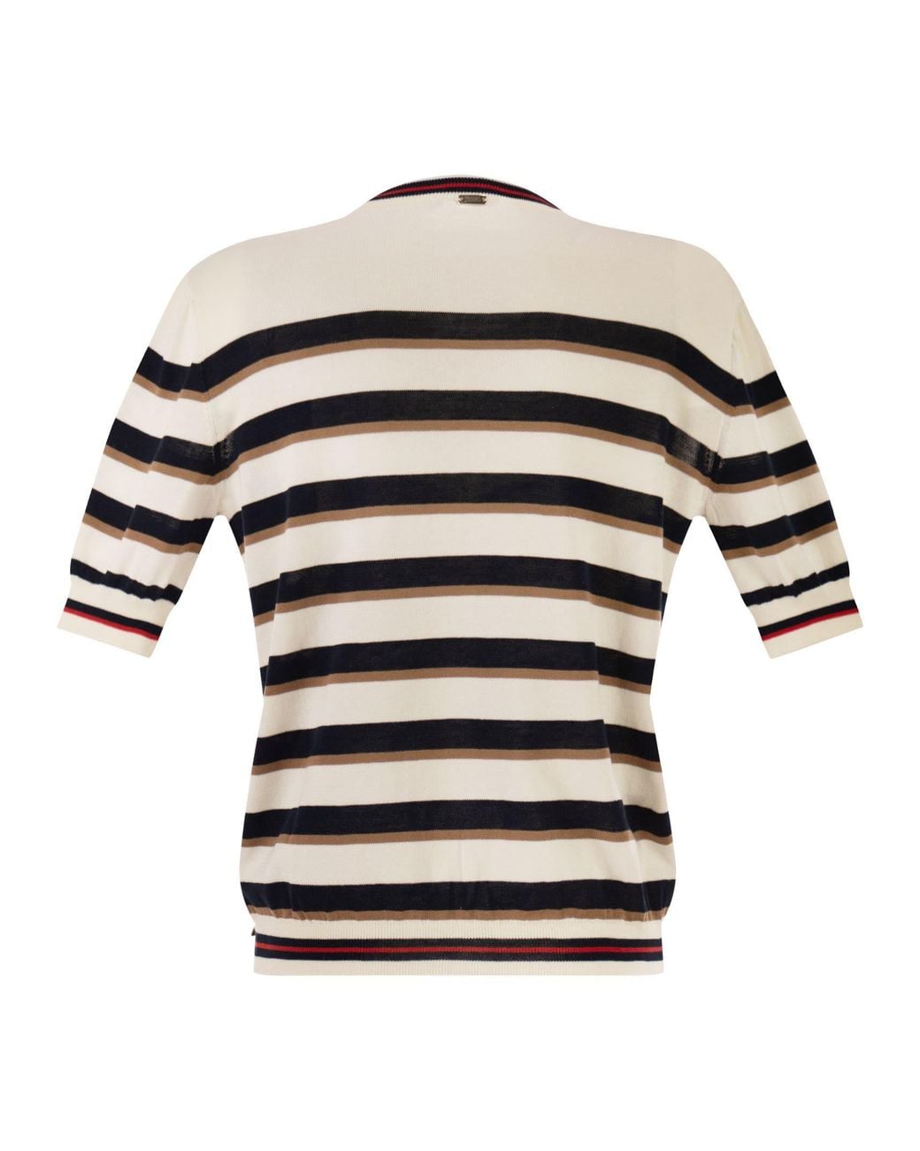 Herno White Short-Sleeved Striped Cotton Jumper