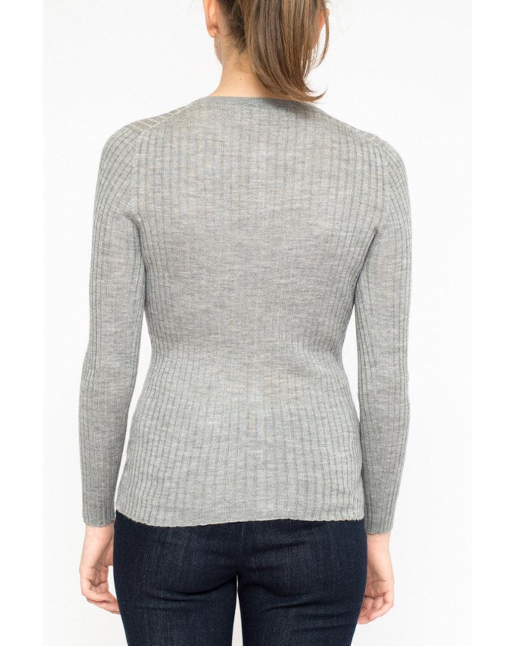 LA ROSE Gray Cardigan Ribs Cashmere