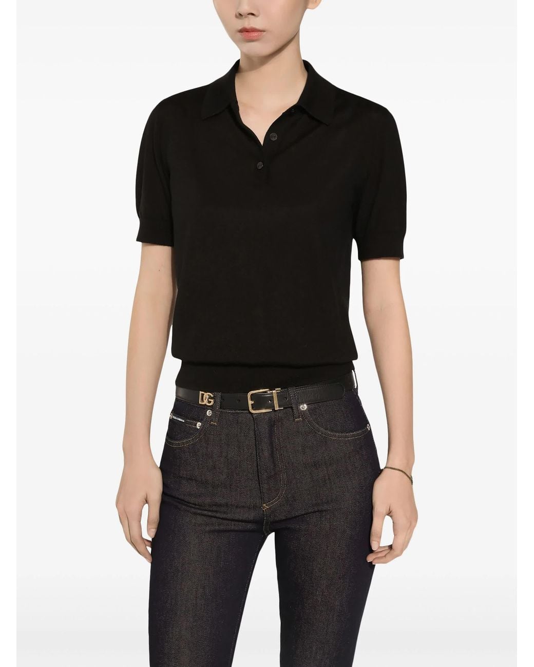 Dolce & Gabbana Black Signature Plaque Calfskin Belt