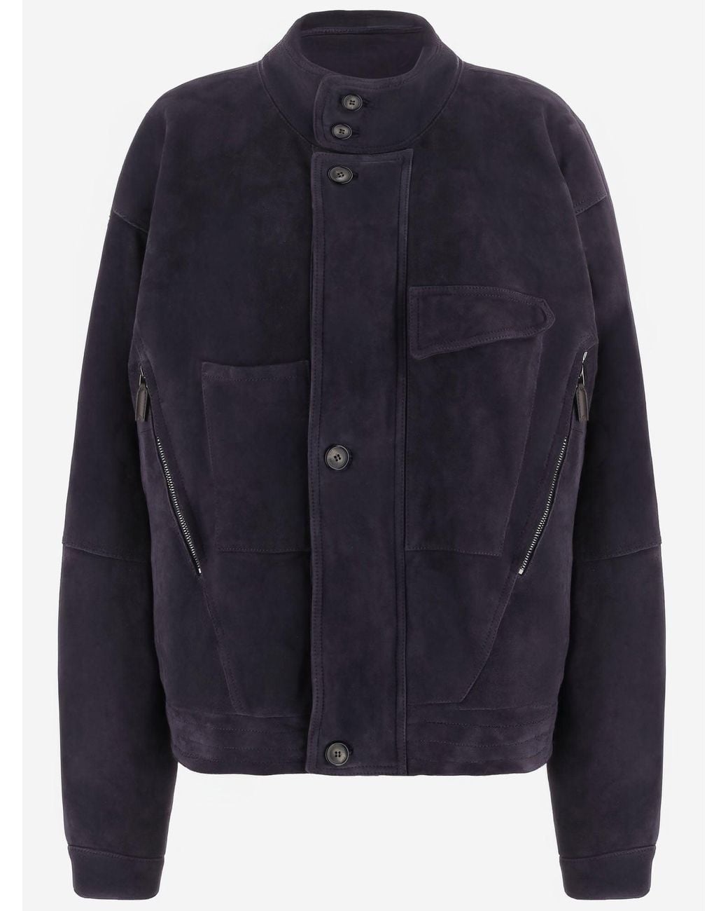 Giorgio Armani Blue Suede Jacket With High Collar And Buttons