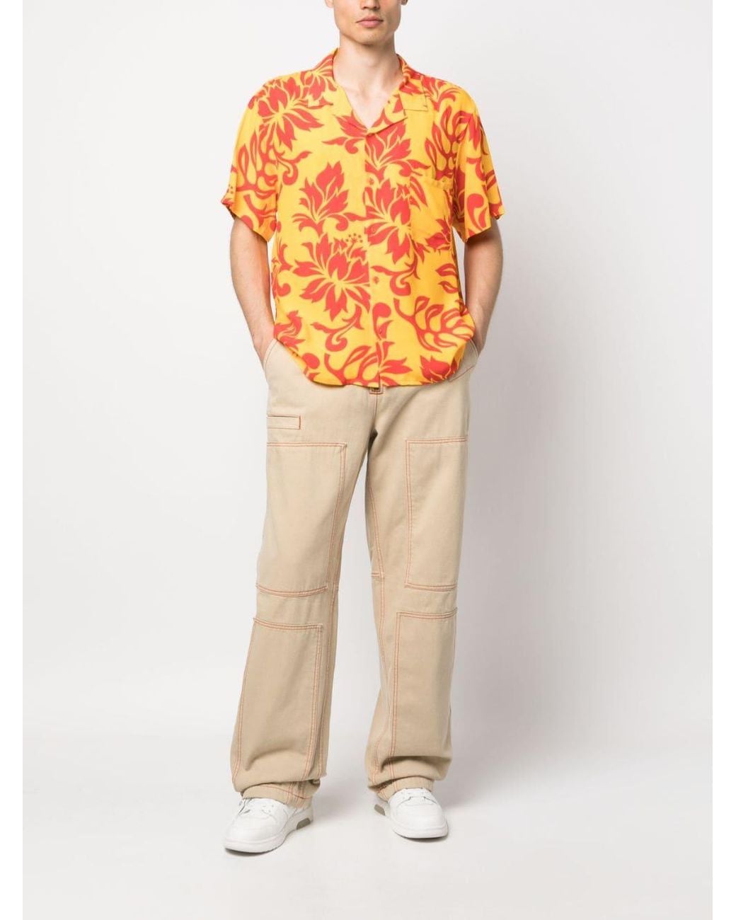 ERL Orange Tropical Flower-print Shirt for men