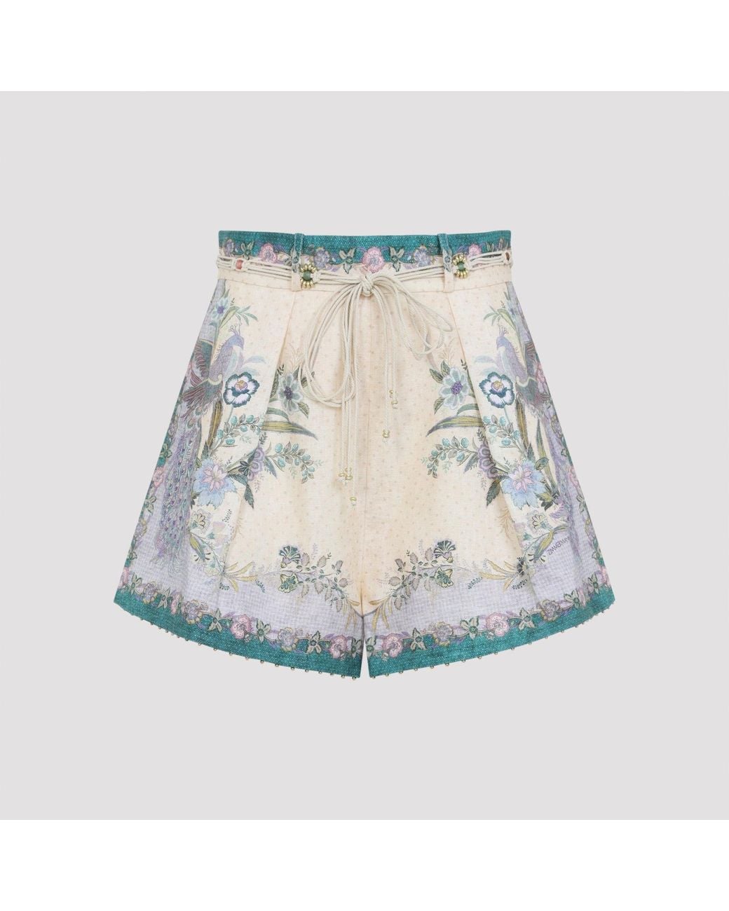 Zimmermann Blue Cream Scarf Floral Indra Tuck Short