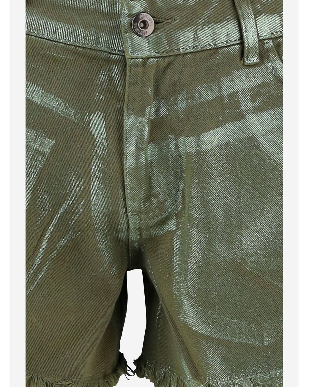 DON'T @ ME Green Cotton Shorts With Fringed Hem
