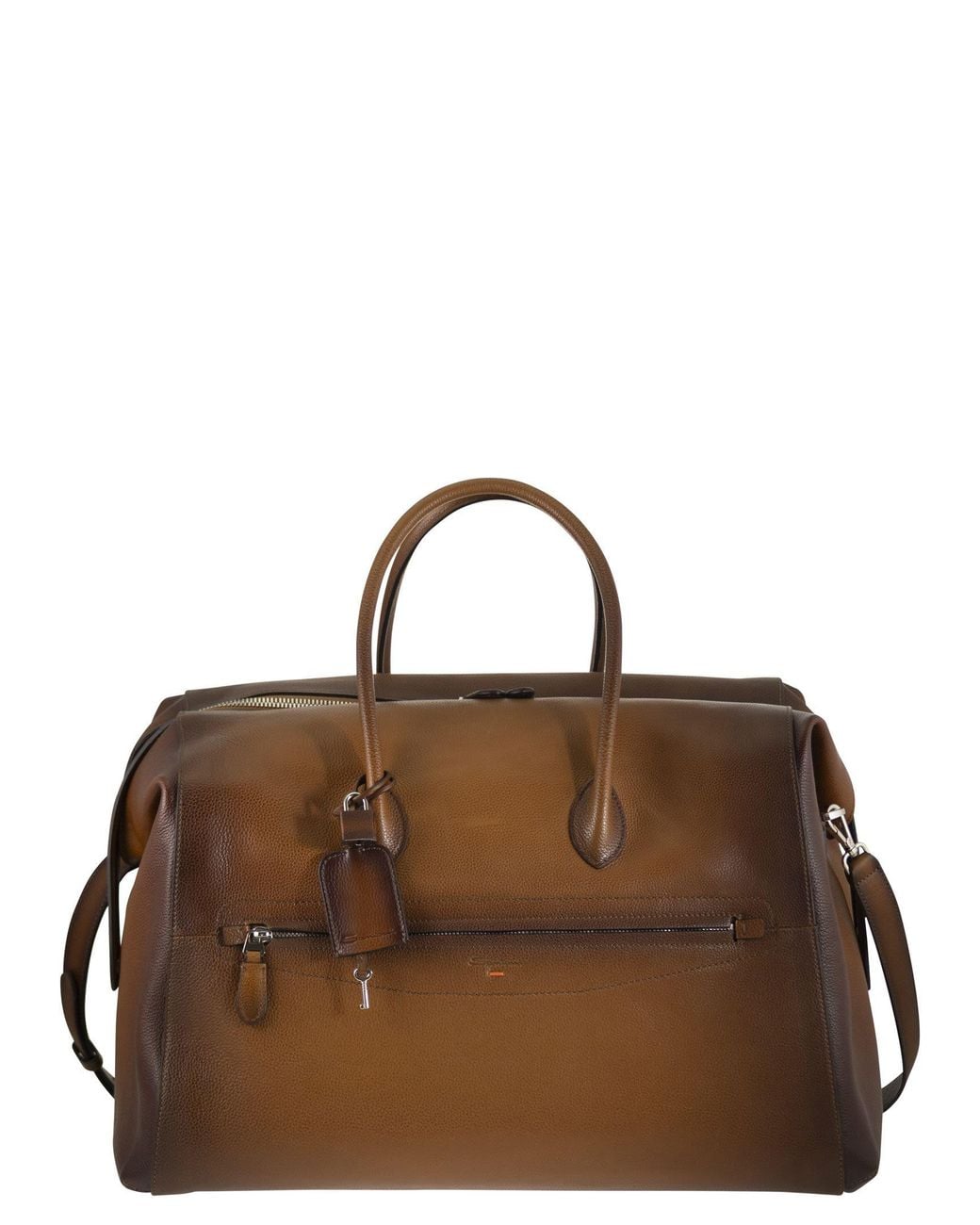 Santoni Brown Leather Holdall With Shaded Finish for men