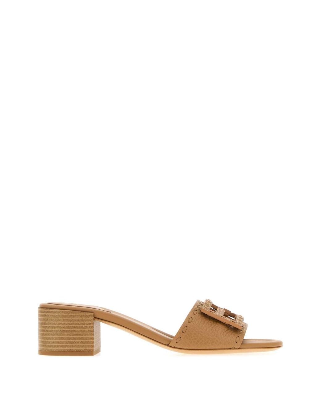 Fendi Brown Camel Leather Baguette Mules