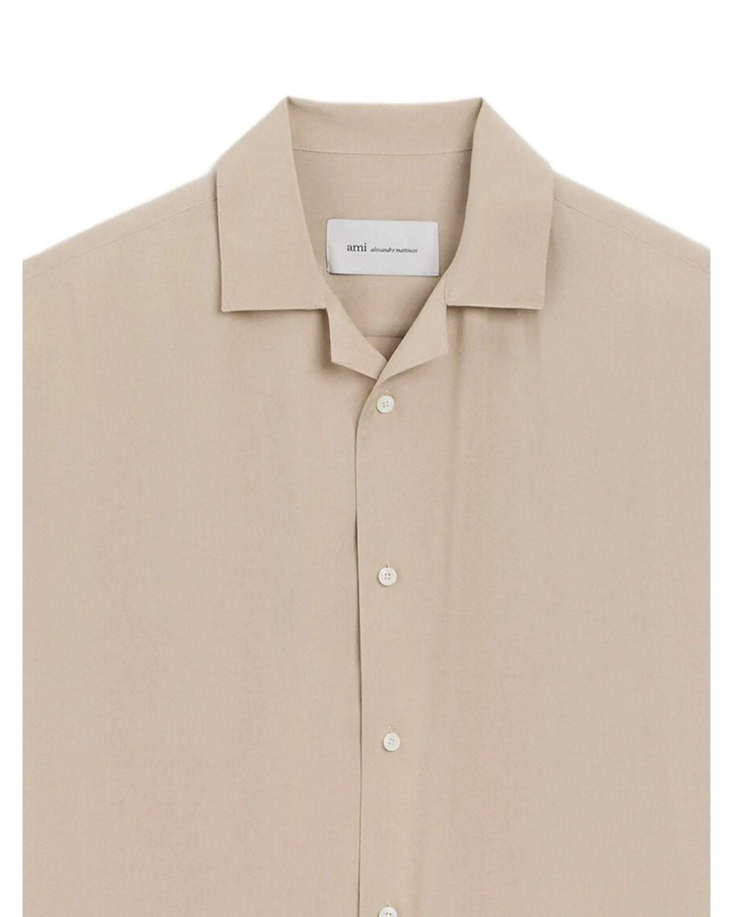 AMI Natural Long Sleeve Boxy Shirt With Camp Collar And Embroidered