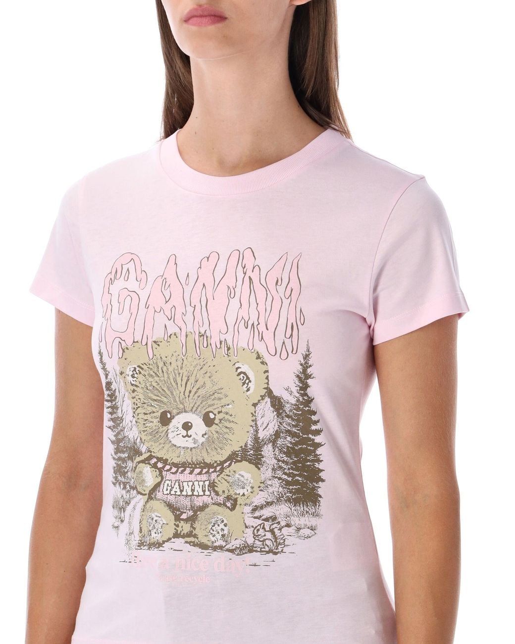 Ganni Blue Graphic Cotton T-Shirt