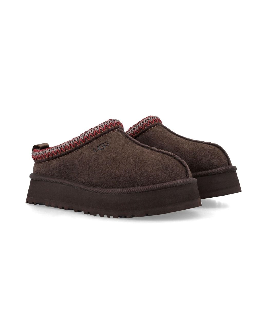 Ugg Brown Tazz Ii Suede Platform Flat With Signature Braid Detail And 4.5 Cm Platform