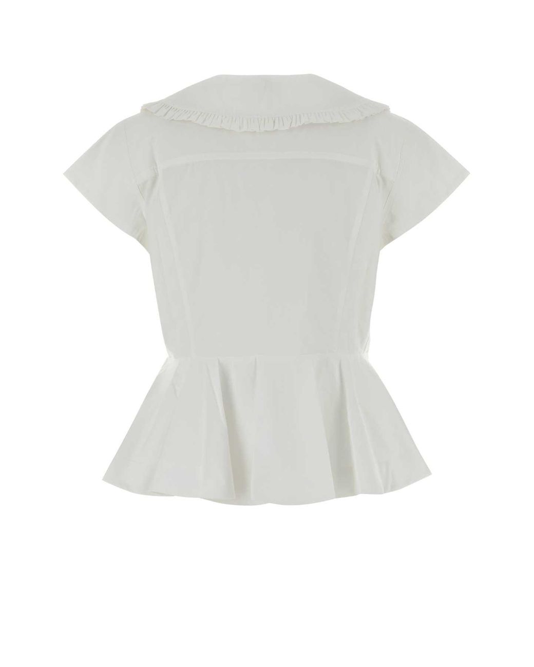 Ganni White Ruffled Collar Top