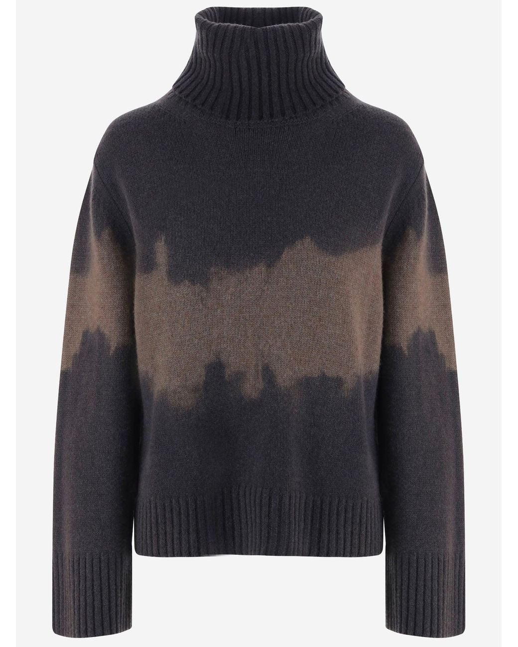 Oliver Lattughi Black Multicolored Cashmere Turtleneck Sweater With Straight Hem