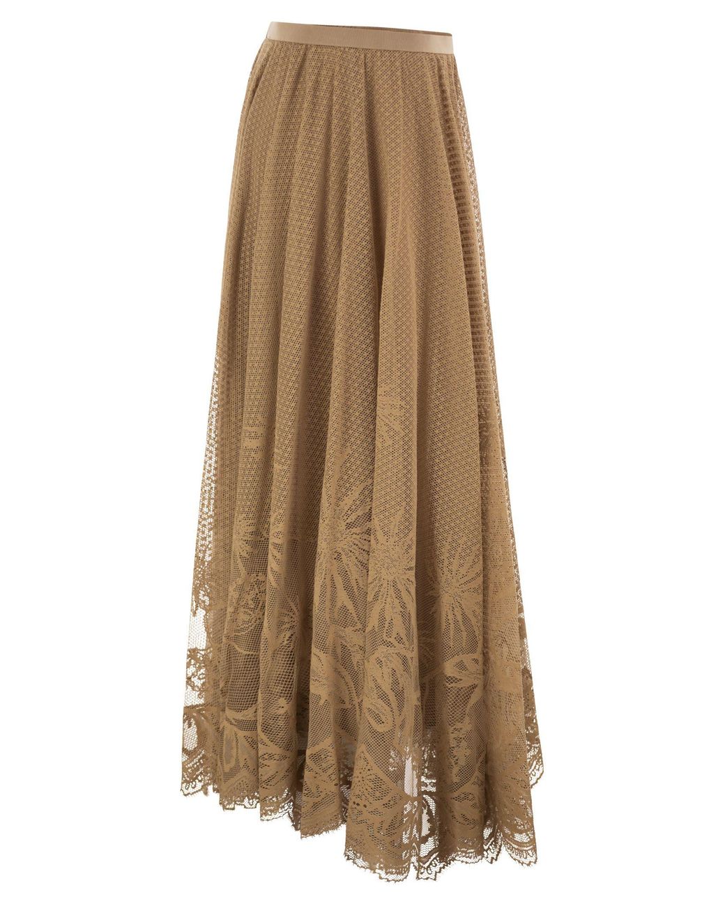 Fabiana Filippi Natural Floral Lace Midi Skirt With Removable Slip