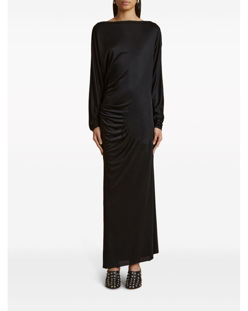 Khaite Black Oron Gathered Long-sleeve Dress