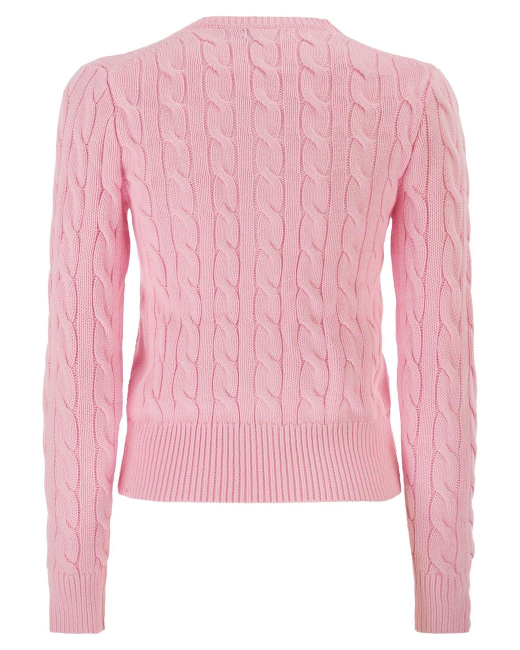 Polo Ralph Lauren Pink Cable Knit Cotton Crew Neck Cardigan
