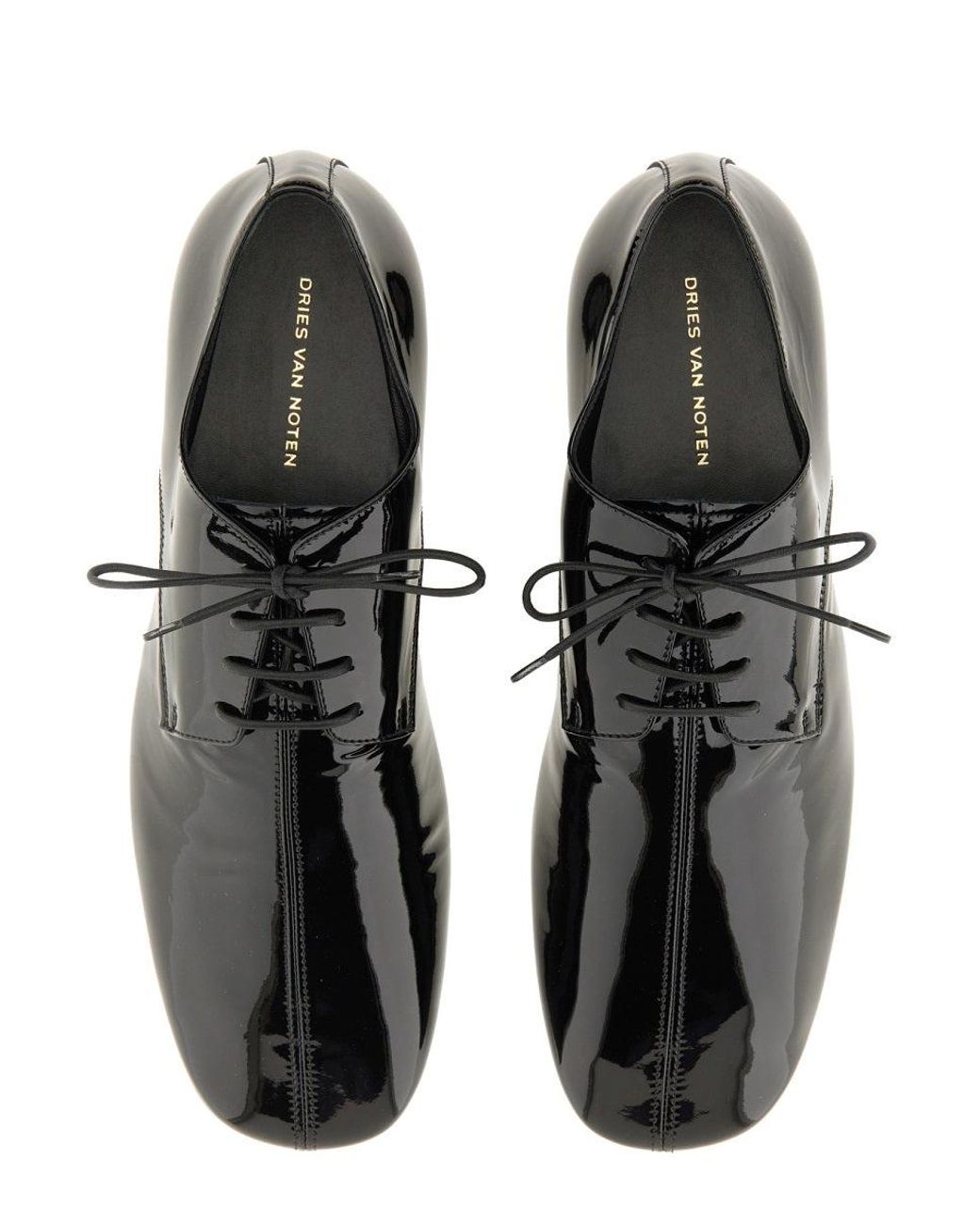 Dries Van Noten Black Shiny Leather Lace Up Shoe