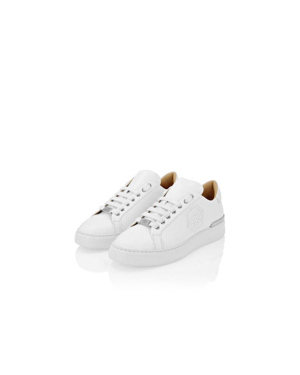 Philipp Plein White Leather Lo-Top Sneaker Hexagon