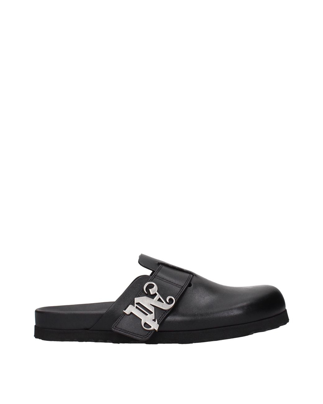 Palm Angels Black Slippers And Clogs Leather