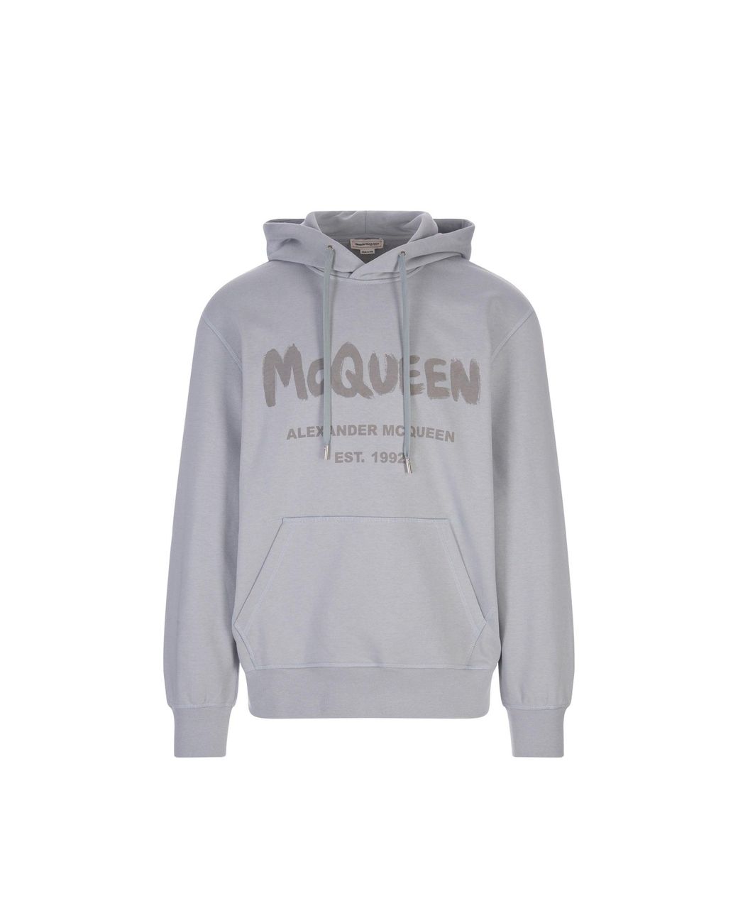 McQueen Gray Logo Hooded Cotton Sweatshirt for men