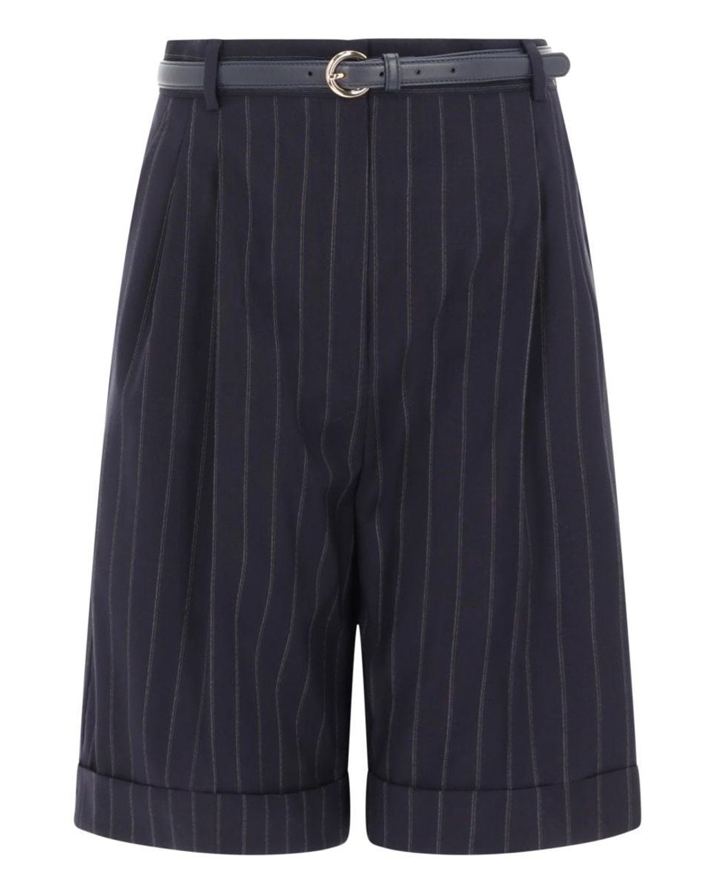 Max Mara Blue Wool Bermuda Shorts With Belt