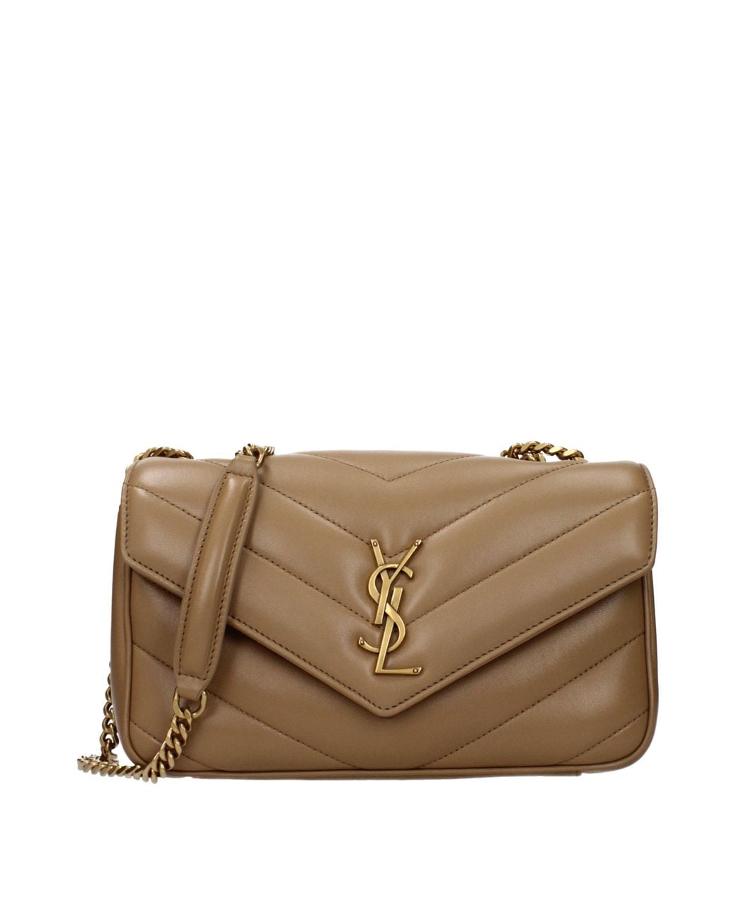 Saint Laurent Brown Loulou Shoulder Bag/Light Tan Leather