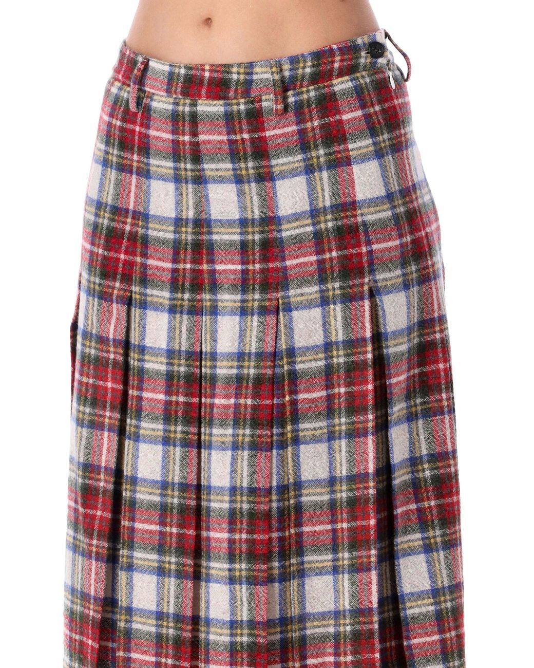 MM6 by Maison Margiela Red Plaid Pleated Midi Skirt