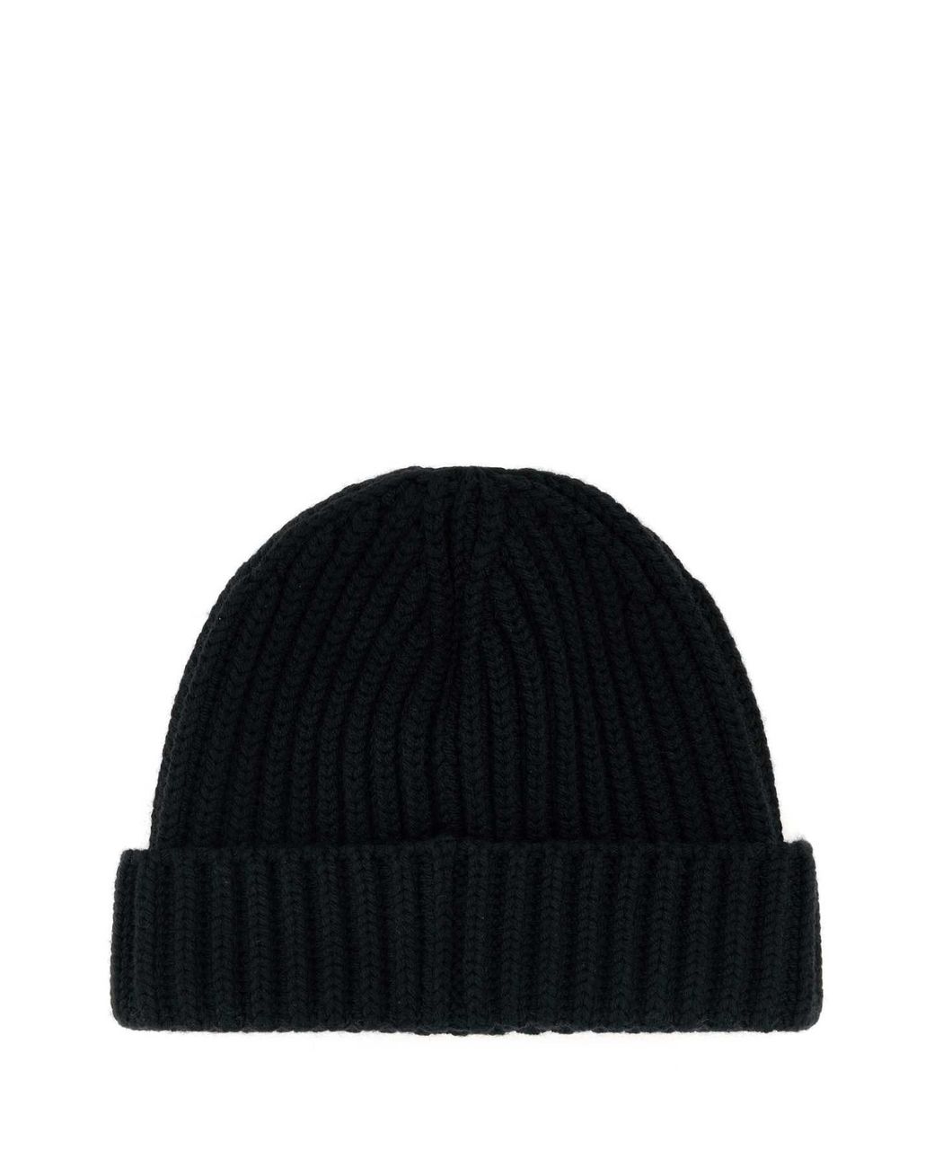 Prada Black Wool Knit Cap With Logo for men
