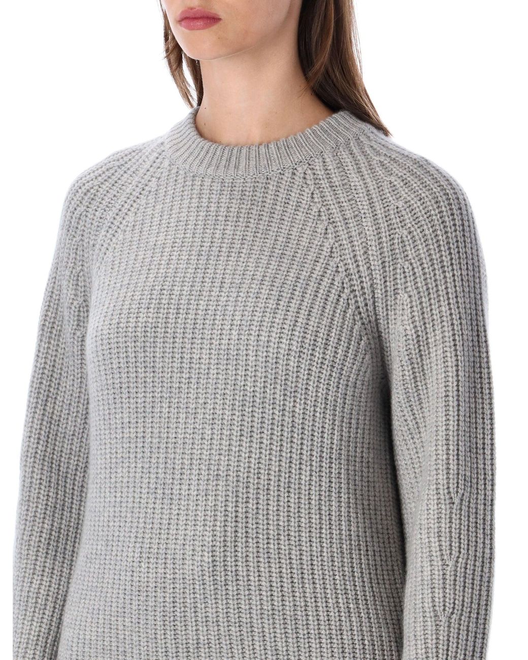 Lisa Yang Gray Miki Cable Ribbed Knit Crewneck Sweater