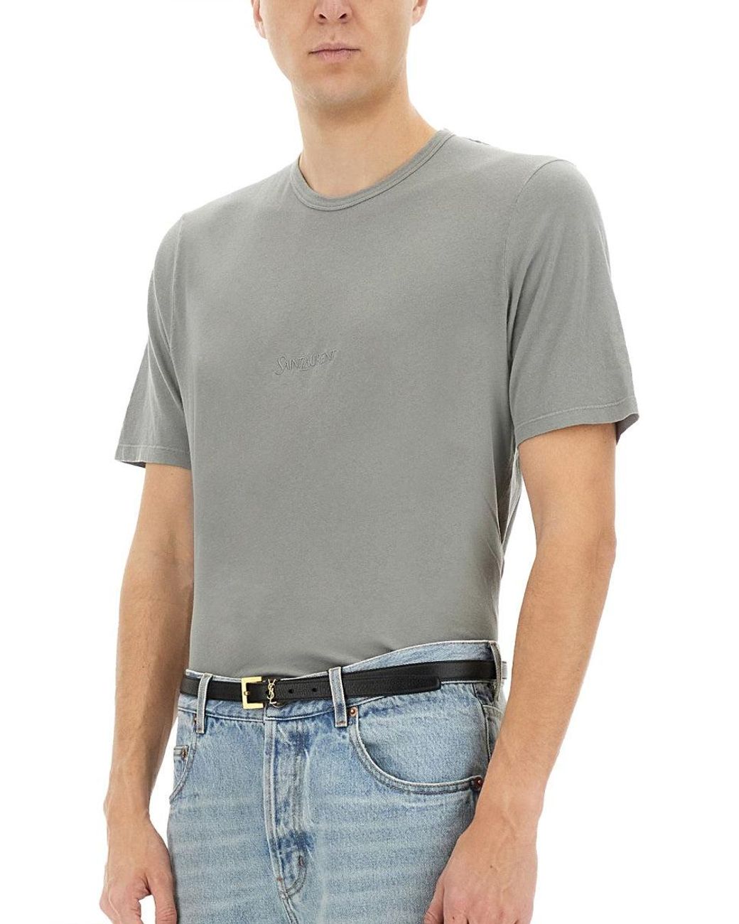 Saint Laurent Gray T Shirt Con Logo