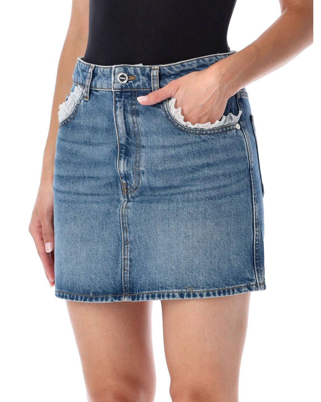 Ganni Blue Rigid Denim Lace Skirt