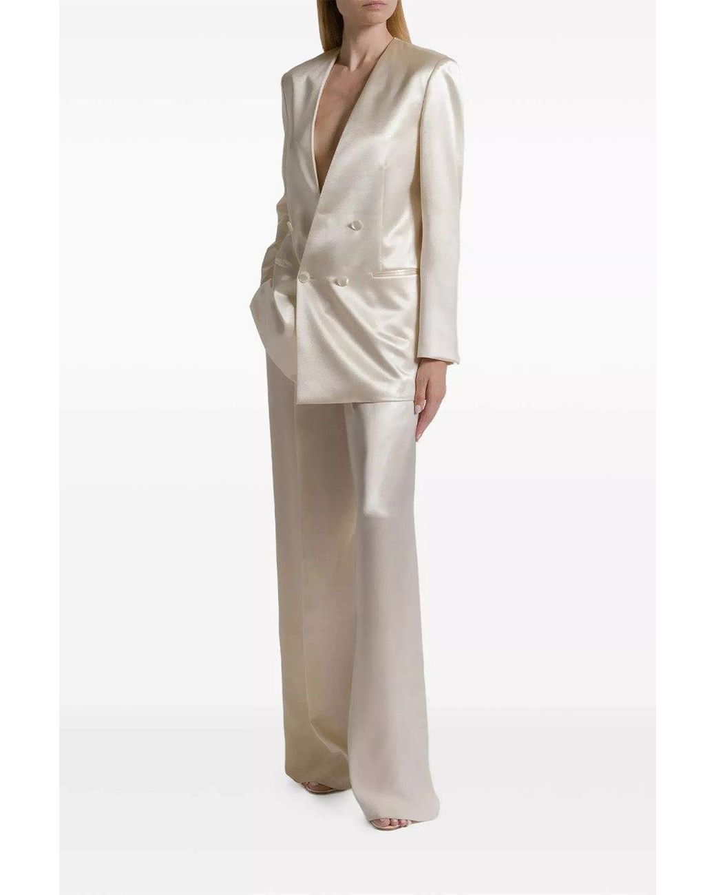 Alberta Ferretti White Wool-Blend Notch-Lapel Blazer