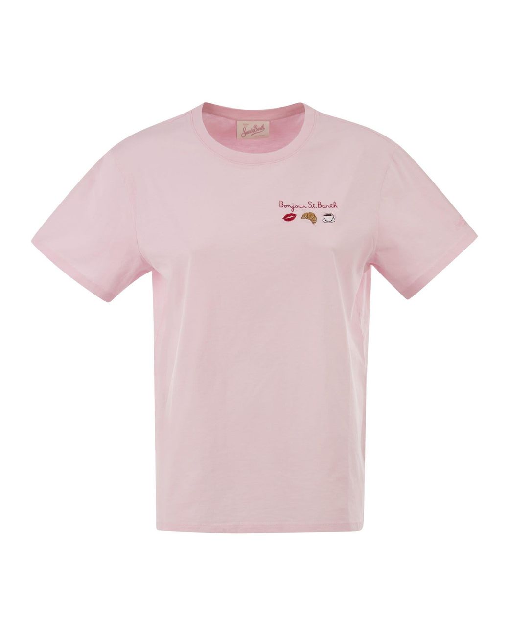 Mc2 Saint Barth Pink Cotton T-Shirt With Embroidered Front Detail