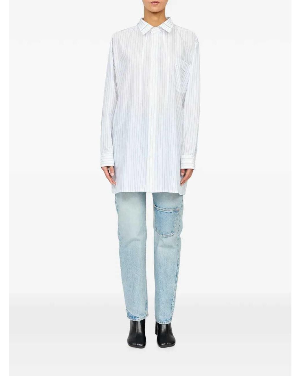MM6 by Maison Margiela White Oversized Striped Shirt