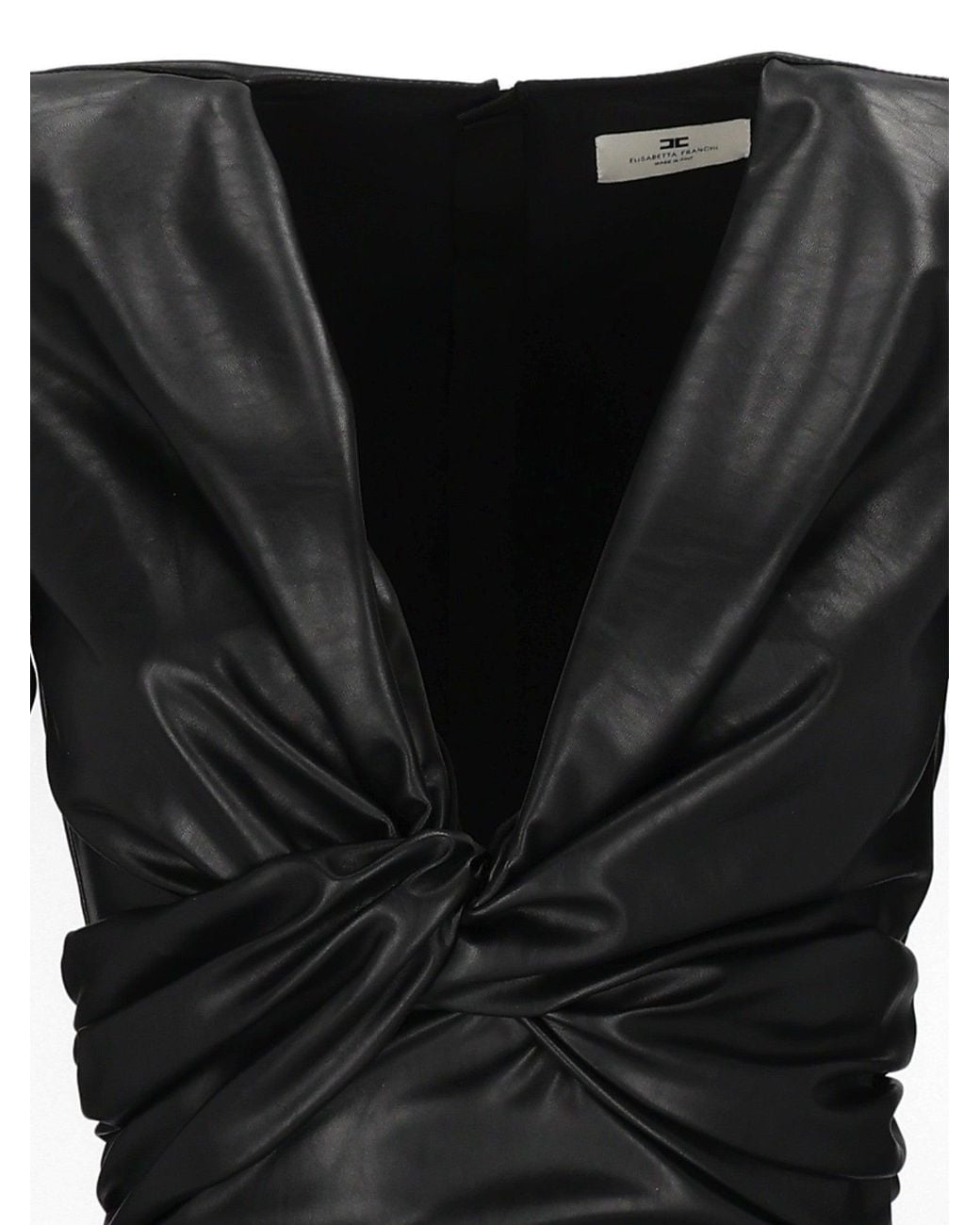 Elisabetta Franchi Black Faux Leather Mini Dress With Twisted Knot Detail