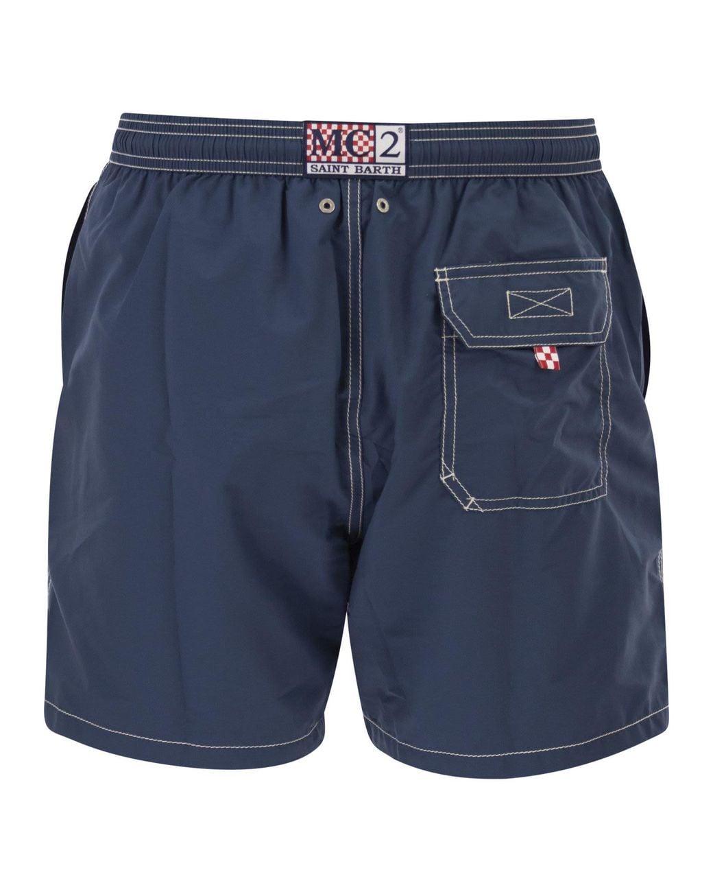 Mc2 Saint Barth Blue Beach Shorts With Logo