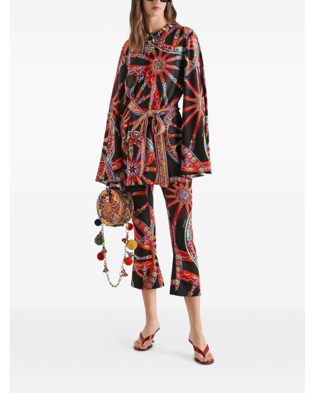 Dolce & Gabbana Red Dolce & Gabbana Carretti Silk Printed Mini Dress