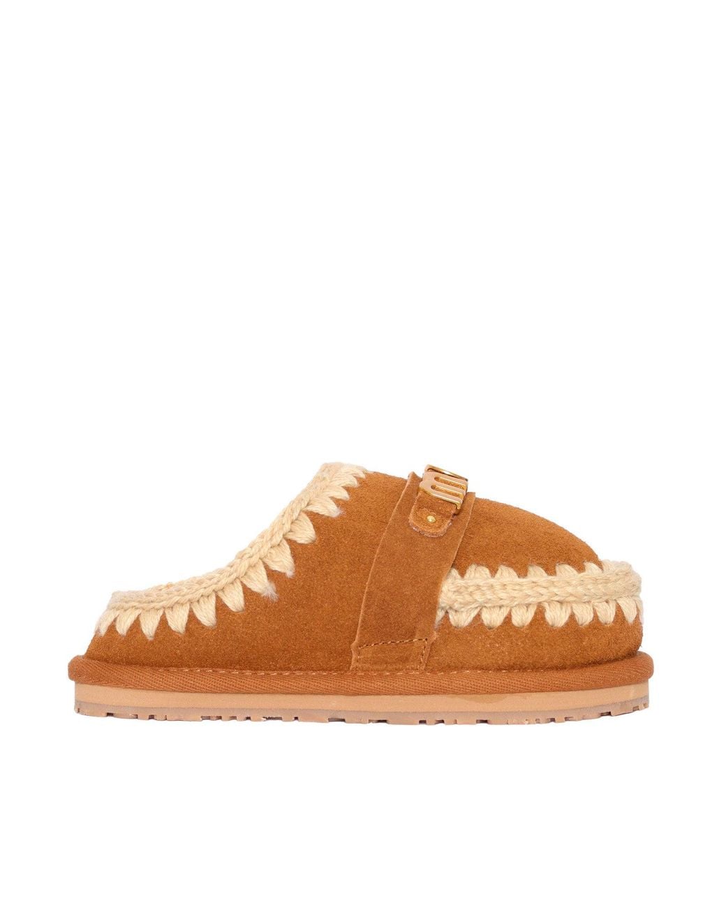 Mou Brown Children's Slipper Suede Letter Logo