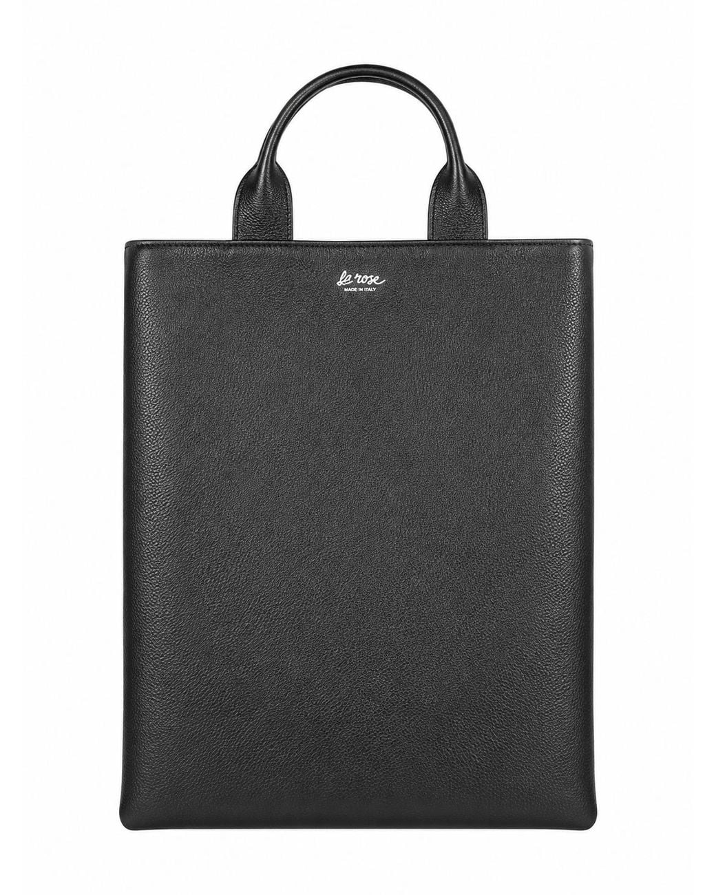 LA ROSE Black Leather Shopping Bag
