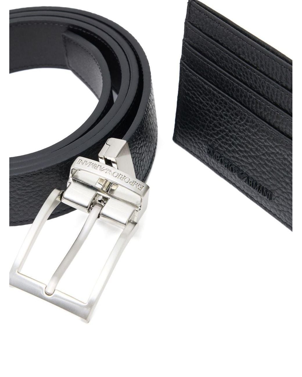 Emporio Armani White Leather Card Case And Belt Set
