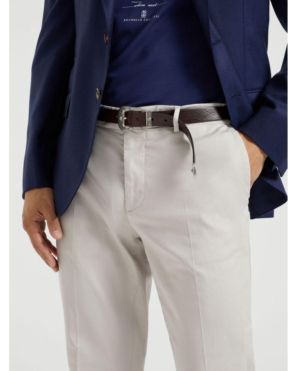 Brunello Cucinelli White Cotton Trousers for men