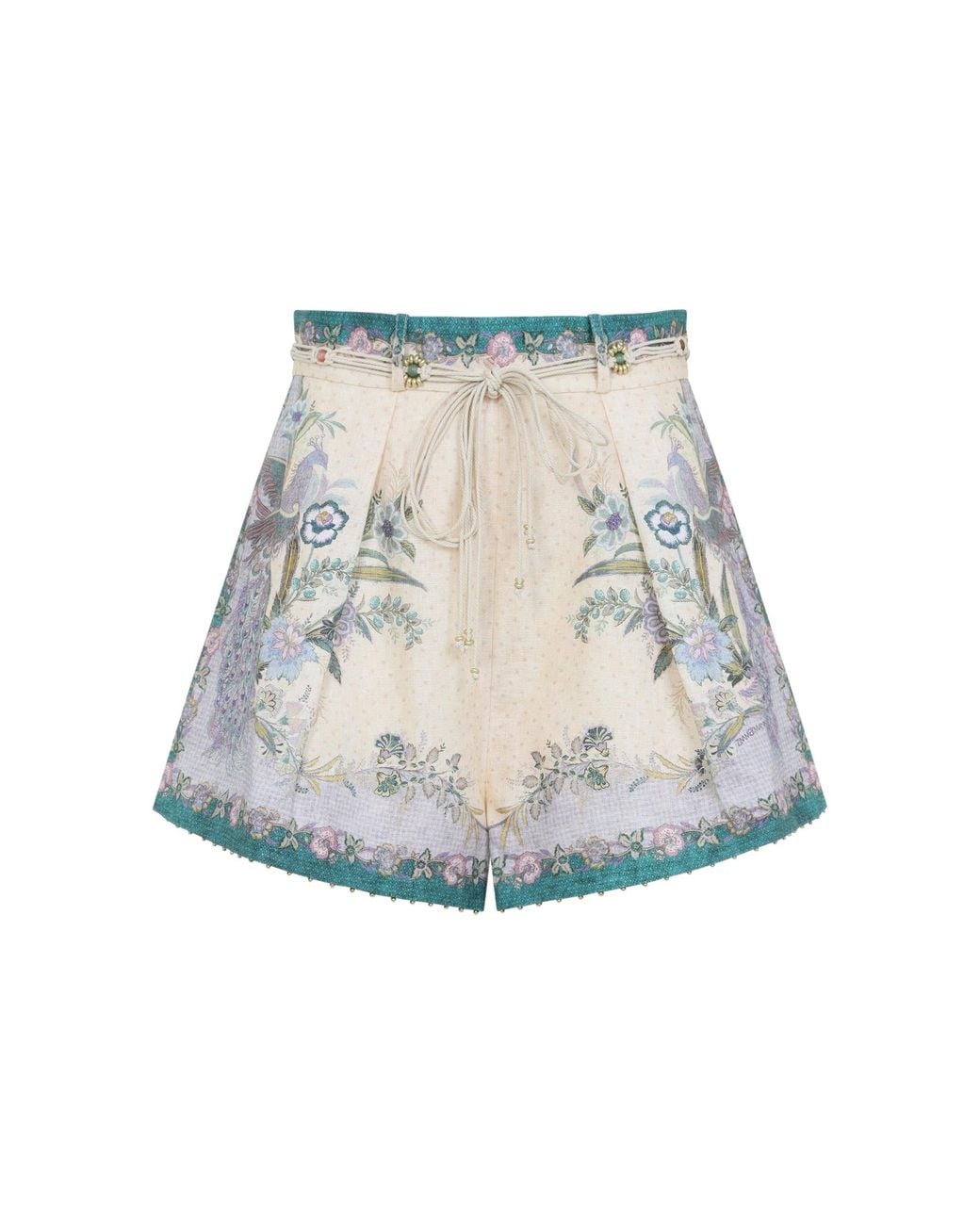 Zimmermann Blue Cream Scarf Floral Indra Tuck Short