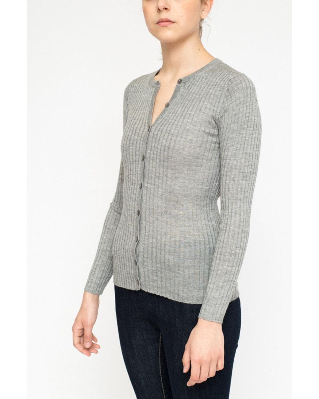 LA ROSE Gray Cardigan Ribs Cashmere