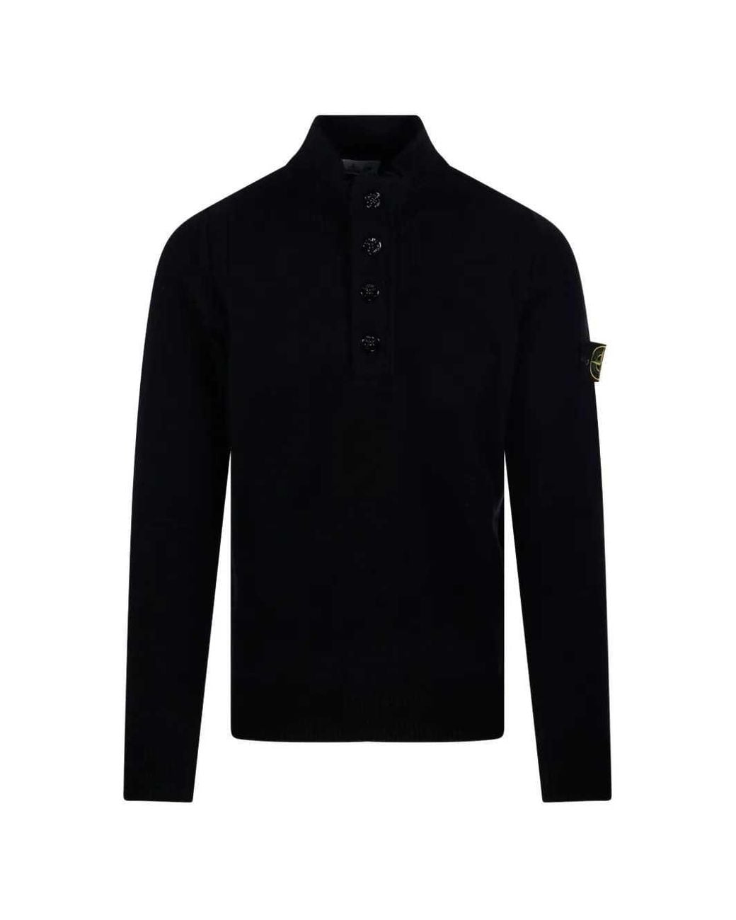 Stone Island Blue Button-Detail High-Neck Sweater for men