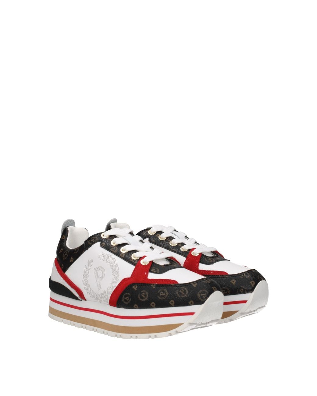 Pollini Red Sneakers Donna Tessuto Bianco/Rosso