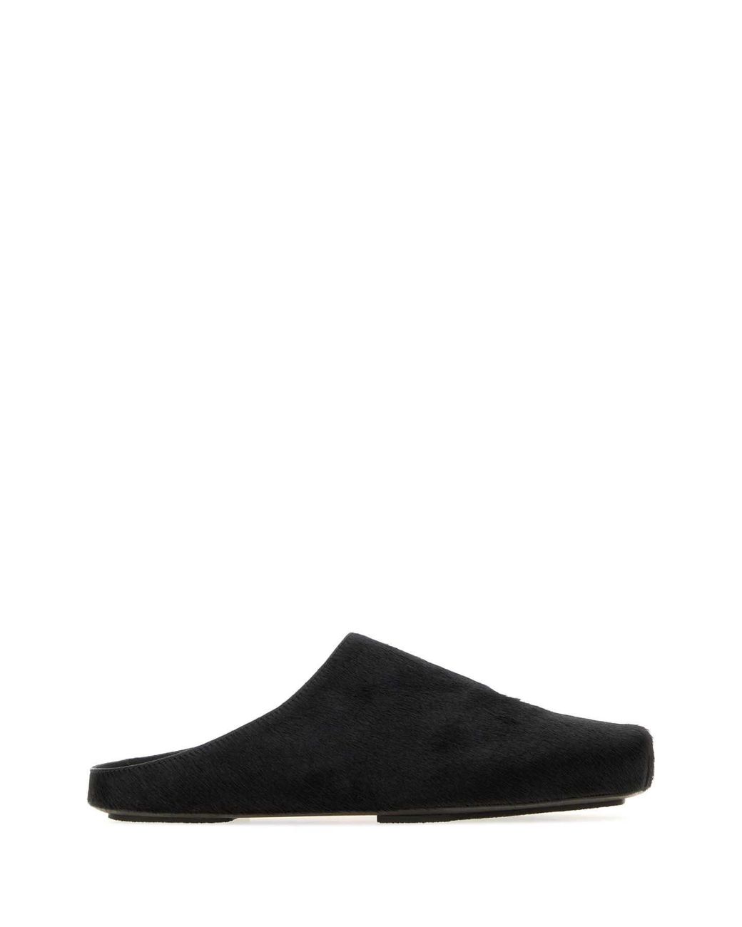 Uma Wang Black Leather Hair Slippers