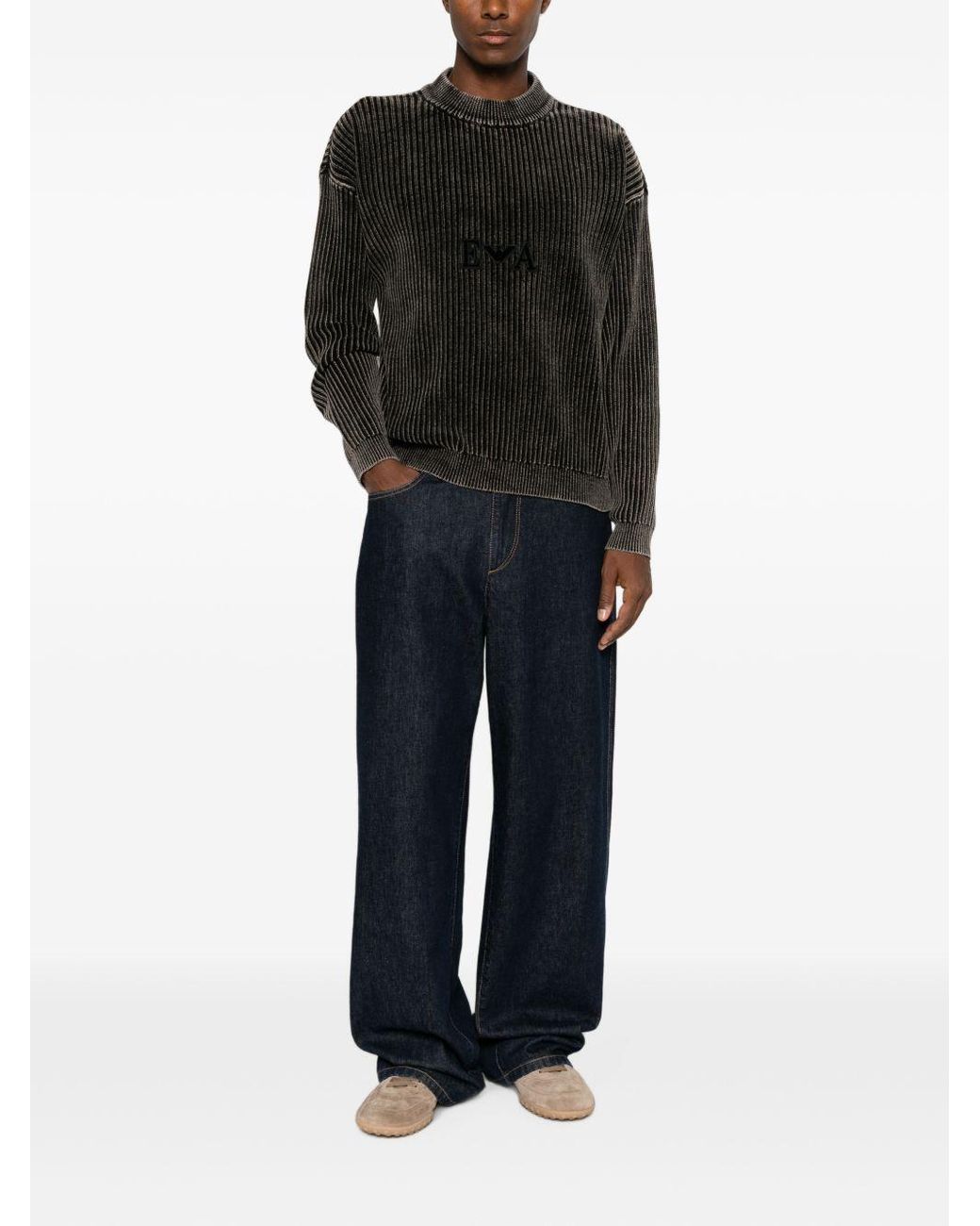 Emporio Armani Black Cotton Crewneck Sweater