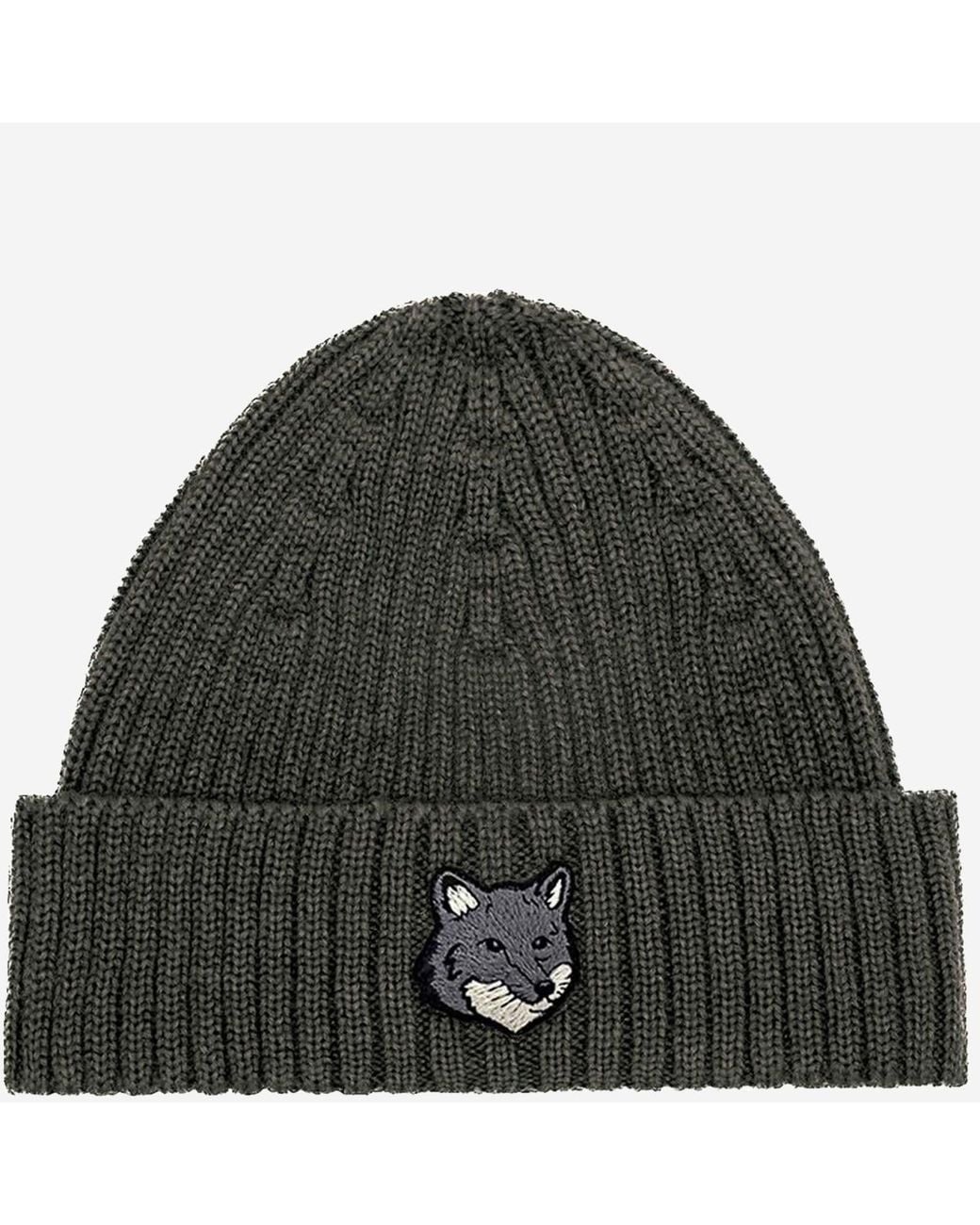 Maison Kitsuné Green Wool Beanie With Logo