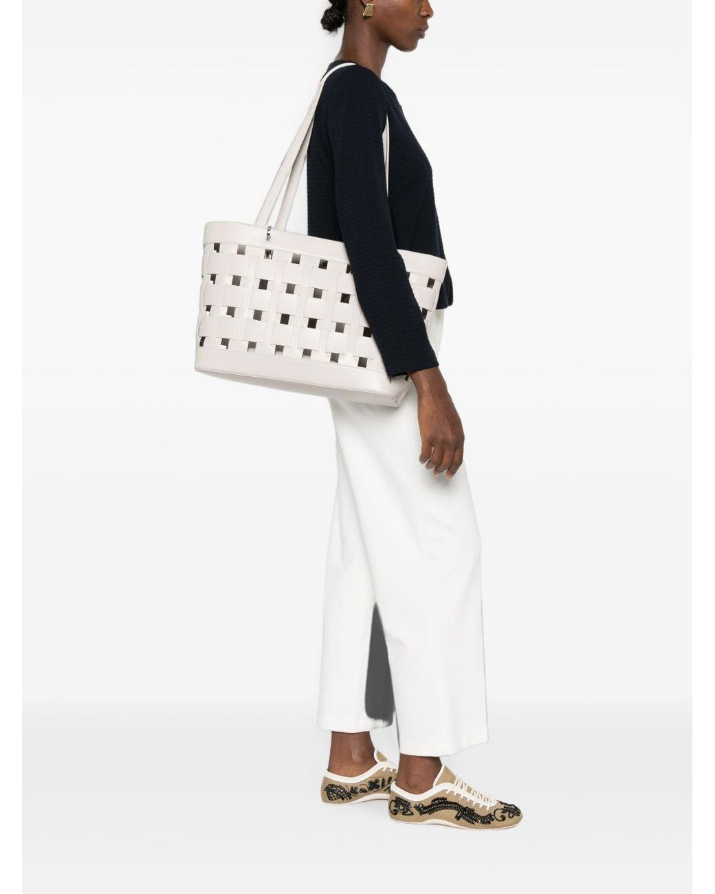Emporio Armani White Medium Tote Bag