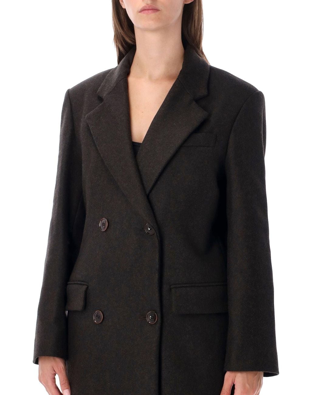 Sessun Black Double-Breasted Wool-Blend Coat