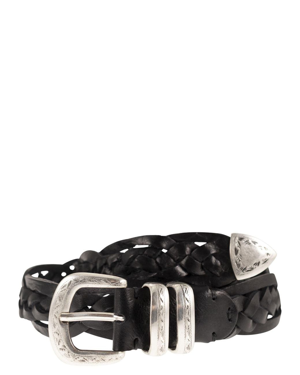 Alberto Luti Black Braided Leather Belt for men