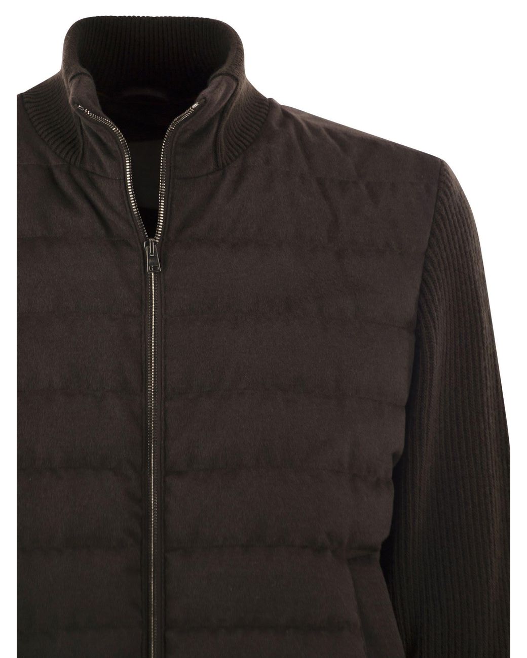 Herno Black Quilted Knit And Fabric Jacket With High Collar for men