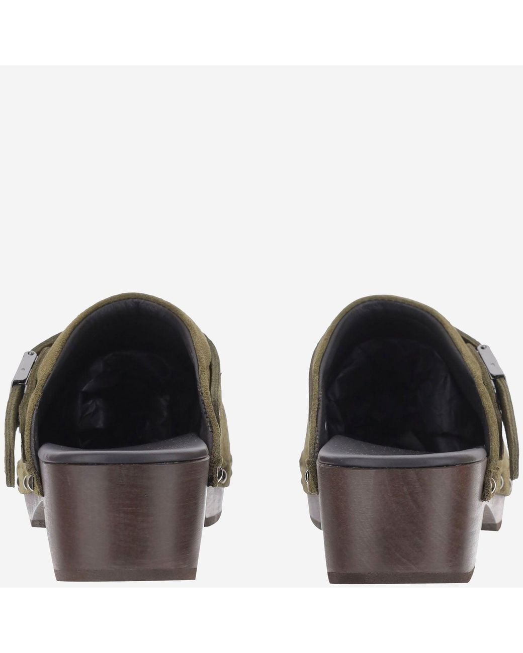 Scholl Green Wood And Suede Clogs